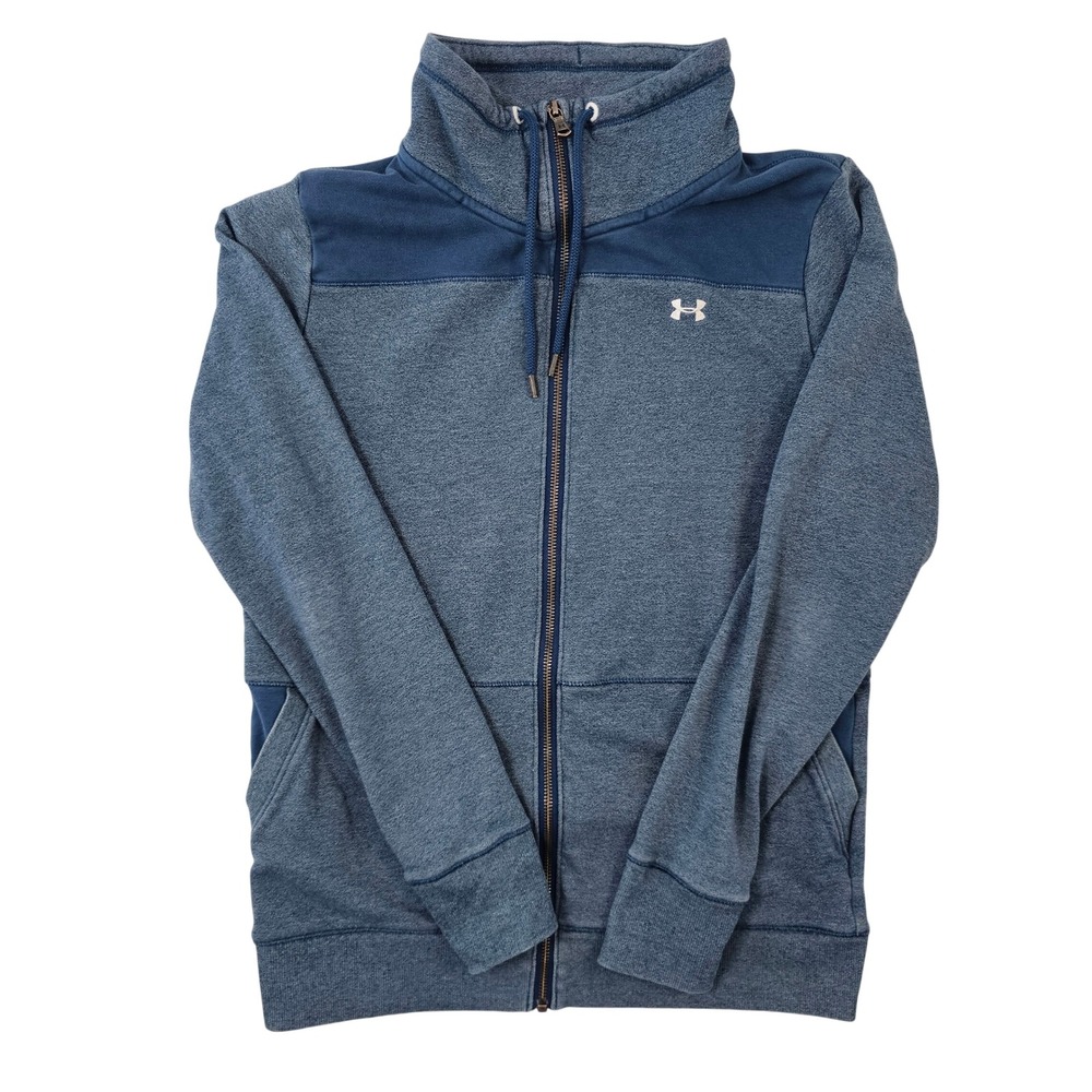 Under Armour Mens Blue Heathered Full Zip Funnel Neck Jacket Small Loose Fit